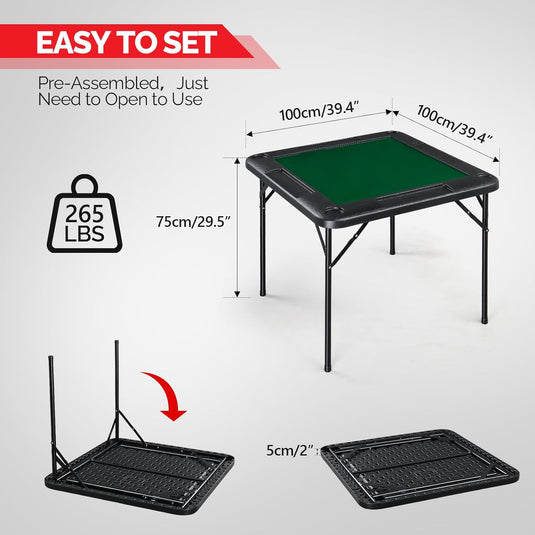 PEXMOR Mahjong Table 35" Square Folding Card Table w/4Cup Holders
