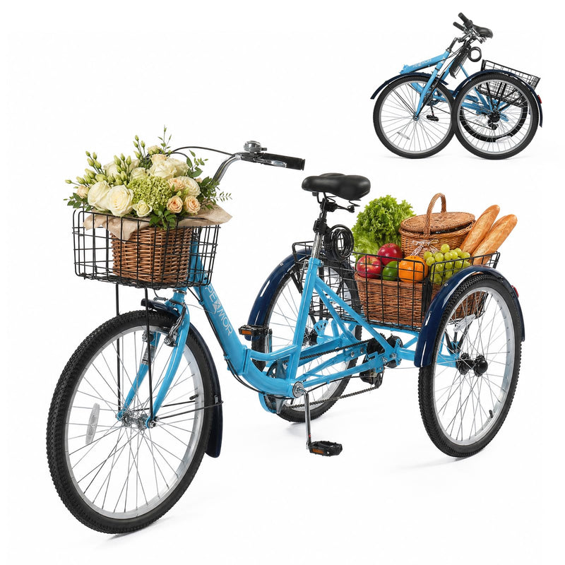 Load image into Gallery viewer, PEXMOR Folding 24" Adult Tricycle 7 Speed Adult Trike