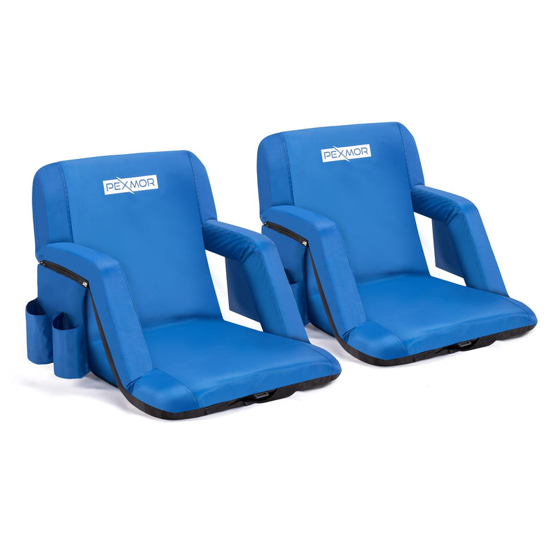 Load image into Gallery viewer, PEXMOR 2pc Portable 21" Folding Stadium Seat with Back Support Cushion Armrest and Pockets