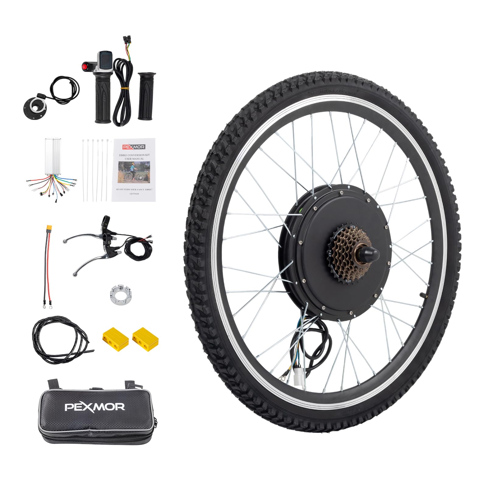 electric bicycle hub PEXMOR Electric Bike Conversion Kit with 48V 1000W/1200W/1500W Hub Motor Wheel with PAS Throttle