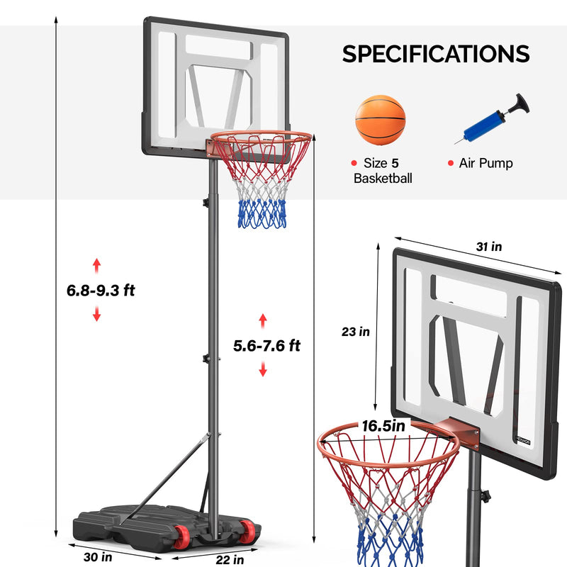 Load image into Gallery viewer, PEXMOR Portable 5-7 FT Basketball Hoop