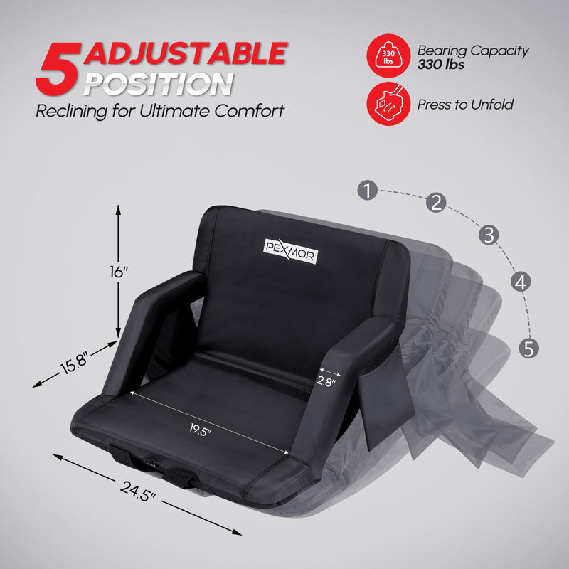 Load image into Gallery viewer, PEXMOR 2pc Portable 21" Folding Stadium Seat with Back Support Cushion Armrest and Pockets