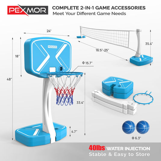 PEXMOR 2-in-1 Pool Basketball Hoop with Volleyball Net