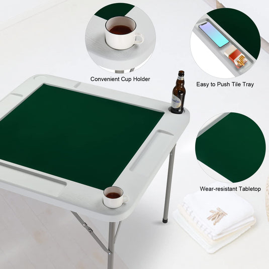 PEXMOR Mahjong Table 35" Square Folding Card Table w/4Cup Holders