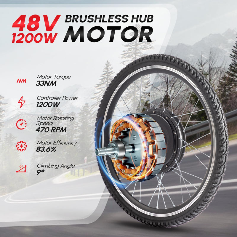 Load image into Gallery viewer, PEXMOR 26" Electric Bike Conversion Kit 48V Hub Motor Wheel Kit with Battery Indicator