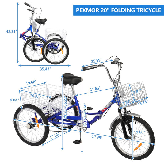 PEXMOR 7 Speed Adult Tricycle Three Cruiser Bike w/Folding Basket