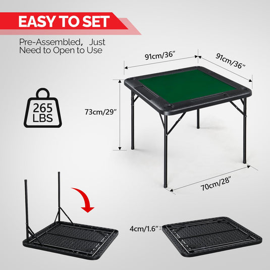 PEXMOR Mahjong Table 35" Square Folding Card Table w/4Cup Holders