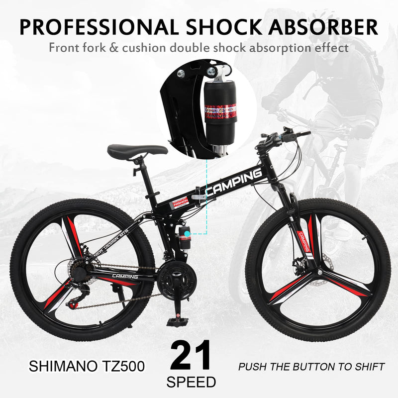 Load image into Gallery viewer, 26" Foldable Mountain Bike 21-Speed Bikes for Adults with Dual Disc Brakes