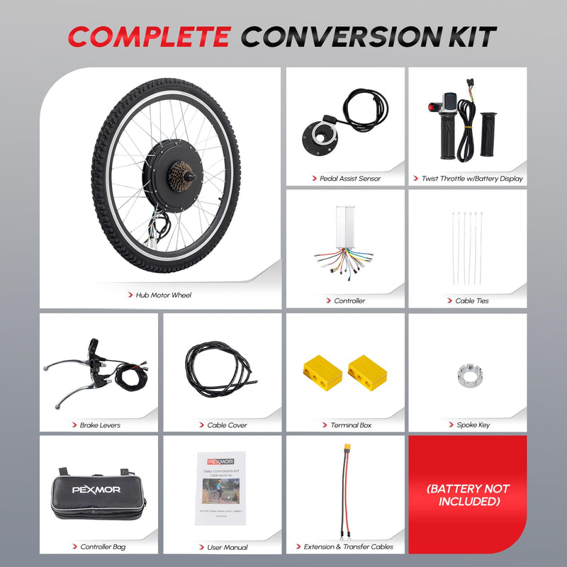 Load image into Gallery viewer, PEXMOR 26" Electric Bike Conversion Kit 48V Hub Motor Wheel Kit with Battery Indicator