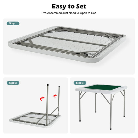 PEXMOR Mahjong Table 35" Square Folding Card Table w/4Cup Holders
