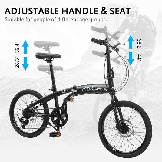 20" Adult Folding Bike 7-Speed with Double Shock Effect