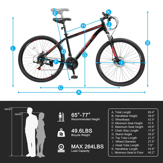 27.5" Adult 21-Speed Mountain Bike with Double Disc Brake