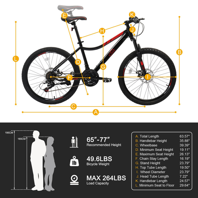 Load image into Gallery viewer, 24" Mountain Bike with Professional 21 Speed Shifting and Double Shock Effect