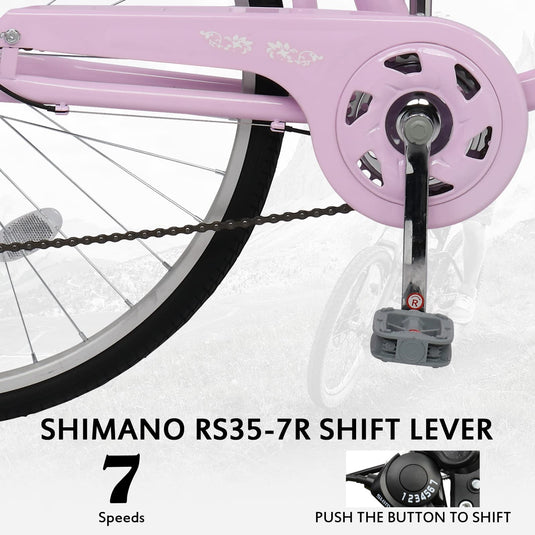 26" Commuter Bike Women 7 Speeds Beach Cruiser Bike