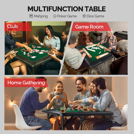 PEXMOR Mahjong Table 35" Square Folding Card Table w/4Cup Holders