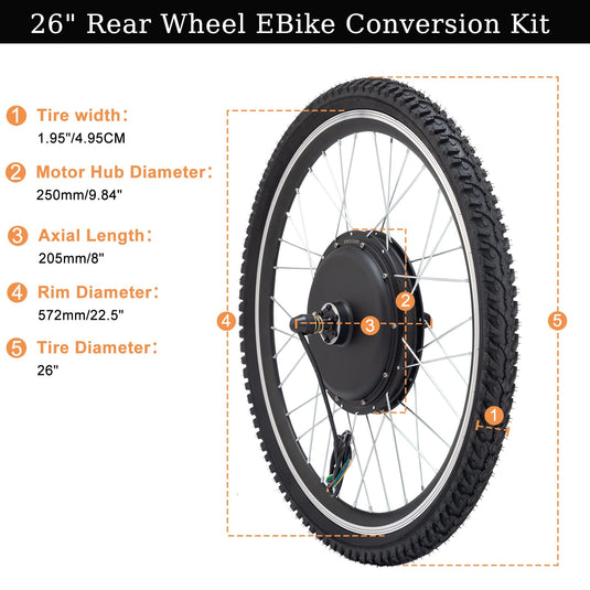 PEXMOR 26" Rear Wheel 48V 1200W E-Bike Conversion Kit