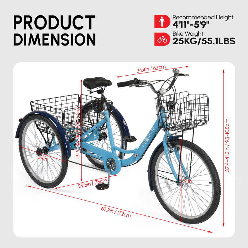 Load image into Gallery viewer, PEXMOR Folding 24" Adult Tricycle 7 Speed Adult Trike
