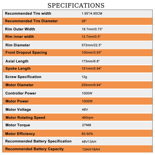 PEXMOR 48V 1000W Electric Bike Conversion Kit 26" Front Wheel E-Bike Conversion Kit