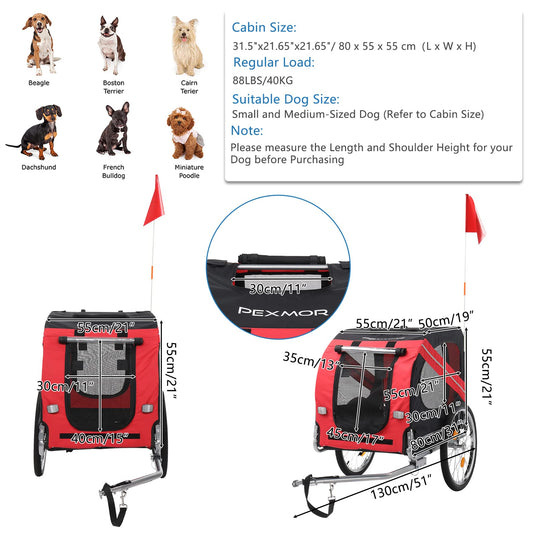 PEXMOR 2-in-1 Dog Bike Trailer Wagon Cargo Carrier