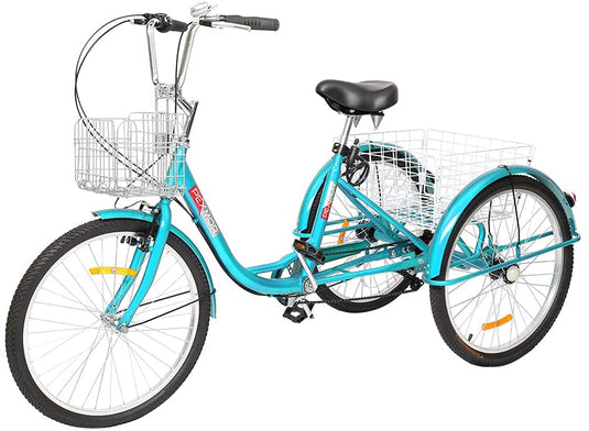 PEXMOR 7 Speed Adult Tricycle Three Cruiser Bike w/Folding Basket