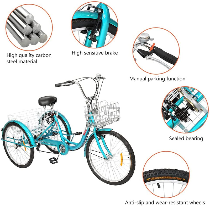 Load image into Gallery viewer, PEXMOR 7 Speed Adult Tricycle Three Cruiser Bike w/Folding Basket