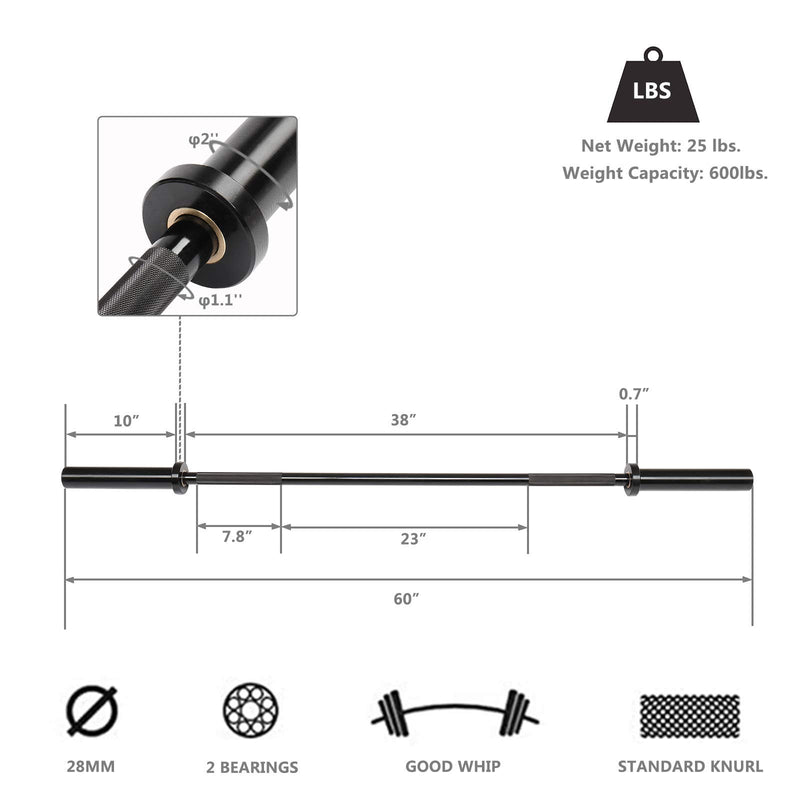 Load image into Gallery viewer, PEXMOR 5/7 Feet Olympic Barbell with Rotating Sleeve