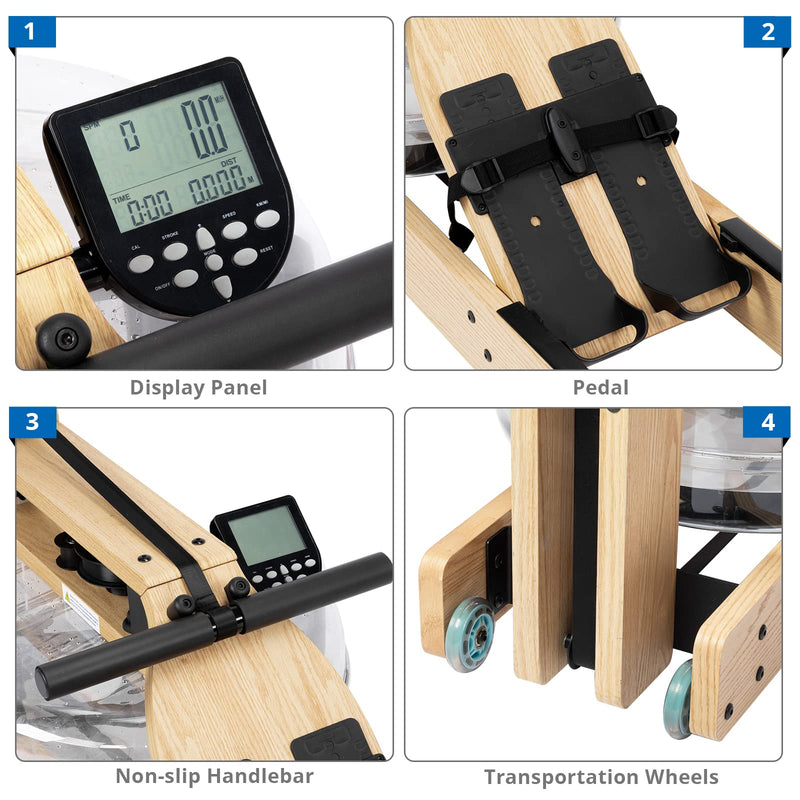 Load image into Gallery viewer, PEXMOR Oak Wood Water Rowing Machine with LCD Monitor