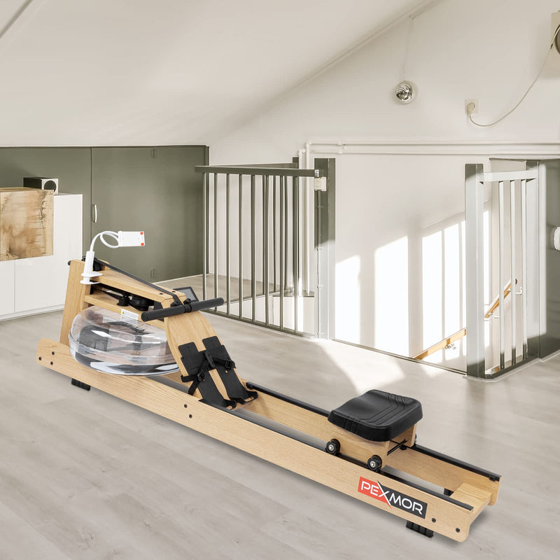 Load image into Gallery viewer, PEXMOR Oak Wood Water Rowing Machine with LCD Monitor