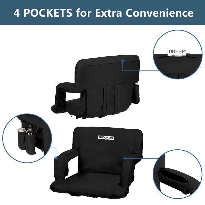 Load image into Gallery viewer, PEXMOR 2pc Portable 21" Folding Stadium Seat with Back Support Cushion Armrest and Pockets