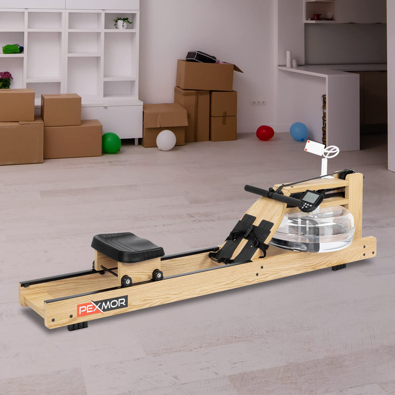 Load image into Gallery viewer, PEXMOR Oak Wood Water Rowing Machine with LCD Monitor