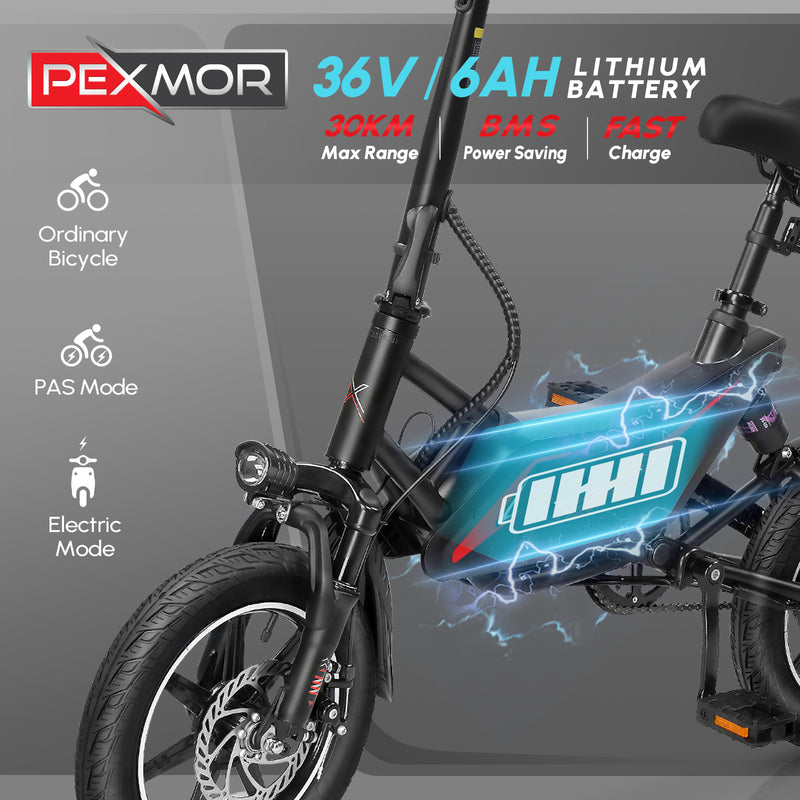 Load image into Gallery viewer, PEXMOR 14-Inch Electric Bike for Adults in Black/White
