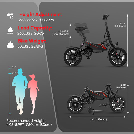 PEXMOR 14" Foldable City Electric Bike for Adults Peak 500W