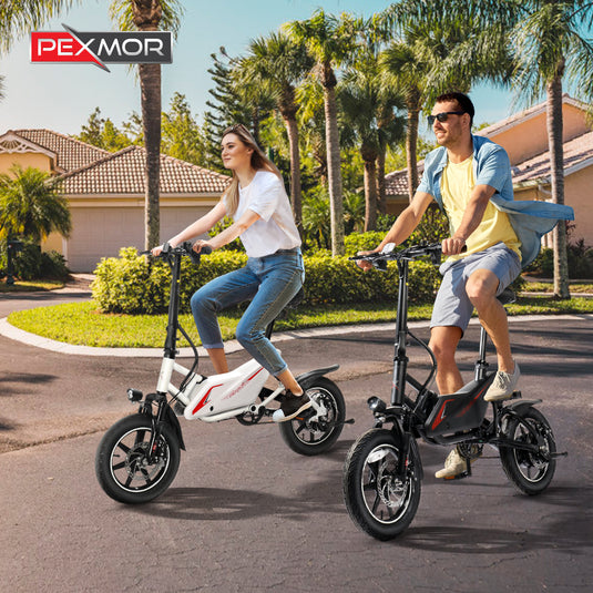 PEXMOR 14-Inch Electric Bike for Adults in Black/White