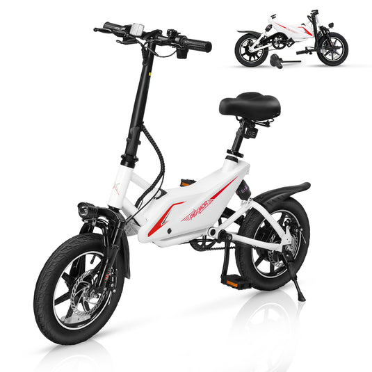 PEXMOR 14-Inch 350W Electric Bike for Adults in Black/White