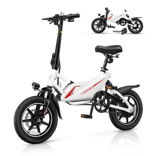 PEXMOR 14-Inch Electric Bike for Adults in Black/White