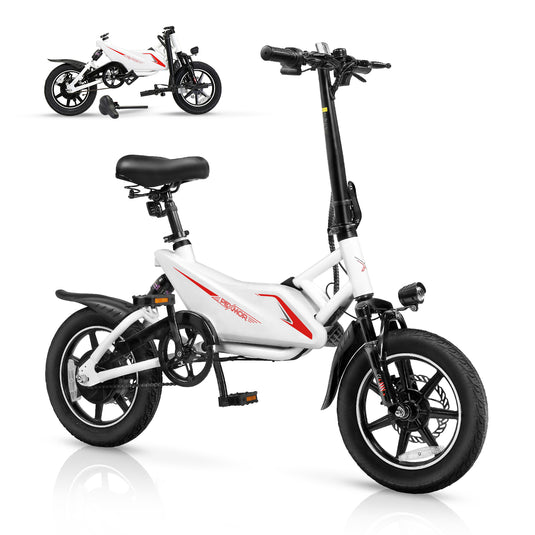 PEXMOR 14-Inch 350W Electric Bike for Adults in Black/White