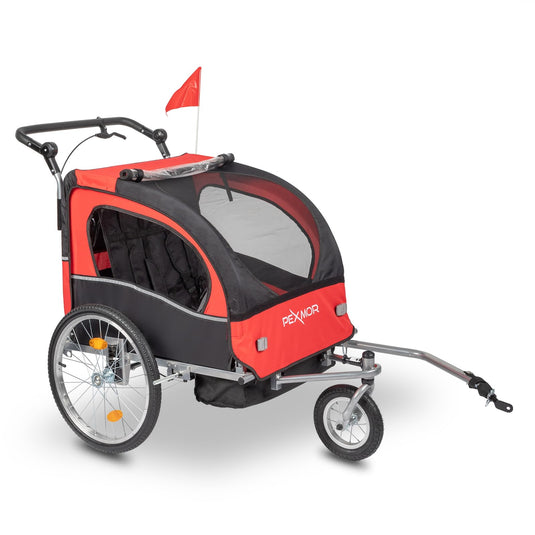 PEXMOR 2 Seat Kids Bike Trailer & Stroller Three-Wheel Bike Trailer Red/Black