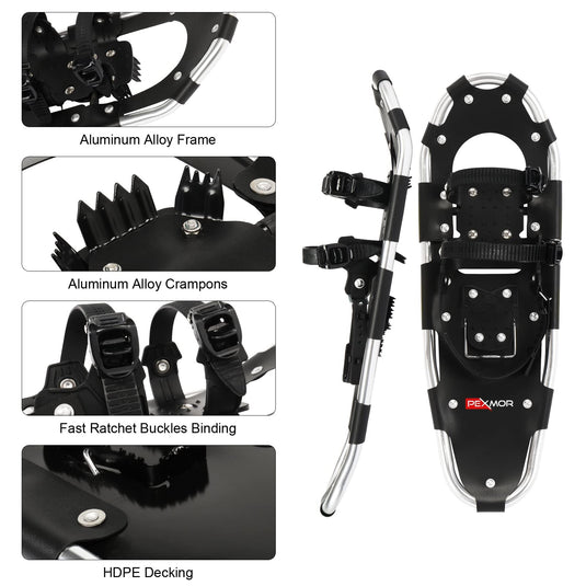 PEXMOR Lightweight Snowshoes for Women Men Youth Kids 21"/25''/30" Aluminum Alloy Terrain Snow Shoes