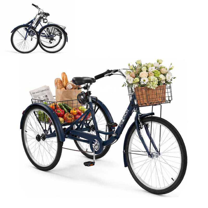 Load image into Gallery viewer, PEXMOR Folding 26" Adult Tricycle 7 Speed Adult Trike
