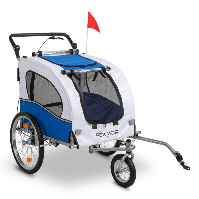 PEXMOR Pet Bike Trailer Dog Stroller Pet Cart Bike Wagon Cargo Carrier White/Blue