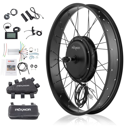 PEXMOR 26" Electric Bike Conversion Kit Fat Front Wheel  Ebike Hub Motor Kit Upgrade 3 Mode Controller Wheel Kit