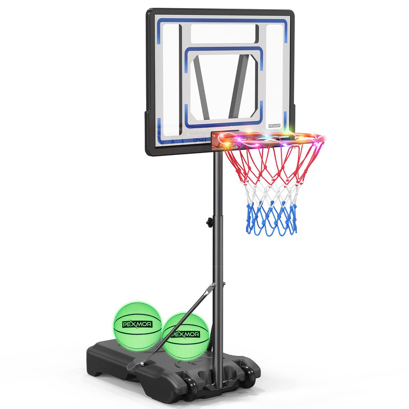 Load image into Gallery viewer, PEXMOR Poolside Basketball Hoop with Light 3.8-4.5 FT Height Adjustable Portable Basketball Goal w/Two Size 5 Glowing Balls &amp; Pump
