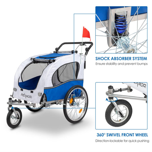 PEXMOR Pet Bike Trailer Dog Stroller Pet Cart Bike Wagon Cargo Carrier White/Blue