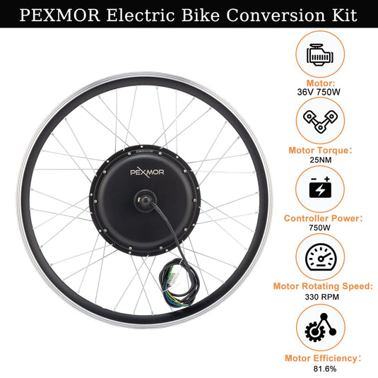 PEXMOR Electric Bike Conversion Kit  Ebike Wheel Electric Bicycle Hub Motor Kit 3 Modes Controller 36V 750W Ebike Conversion Kit