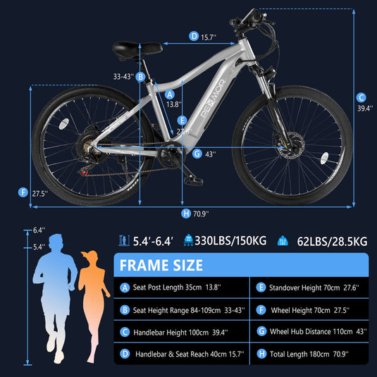 PEXMOR 26inch/27.5inch 48V Electric Bike 750W Ebike 7 Speed Electric Bicycle for Adults