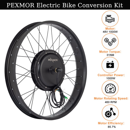 PEXMOR 26" Electric Bike Conversion Kit Fat Front Wheel  Ebike Hub Motor Kit Upgrade 3 Mode Controller Wheel Kit