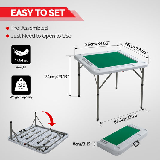 PEXMOR Foldable Mahjong Table Portable 4 Player Card Game Table