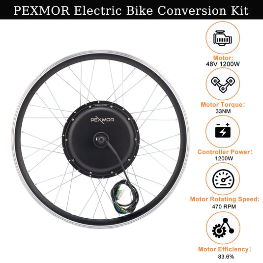 PEXMOR 26" Electric Bike Conversion Kit Wheel Ebike Hub Motor Kit Upgrade 3 Mode Controller Wheel Kit