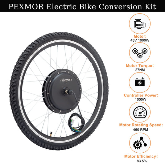 PEXMOR 26" Electric Bike Conversion Kit Front/Rear Wheel E-Bike Conversion Kit