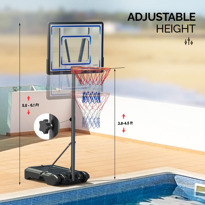 Load image into Gallery viewer, PEXMOR Poolside Basketball Hoop with Light 3.8-4.5 FT Height Adjustable Portable Basketball Goal w/Two Size 5 Glowing Balls &amp; Pump
